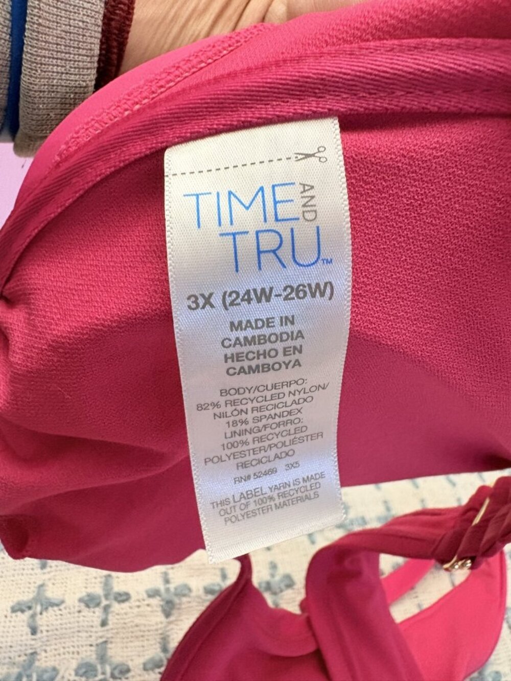 Time and Tru Hot Pink Bikini Top Size 3X (24W-26W) NWOT Front Clasp